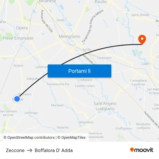 Zeccone to Boffalora D' Adda map