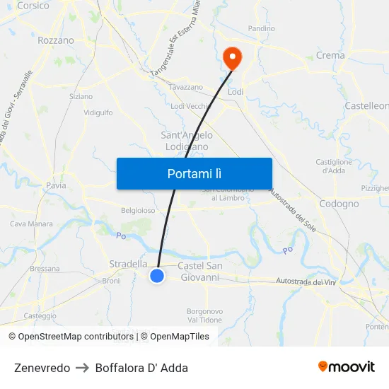 Zenevredo to Boffalora D' Adda map