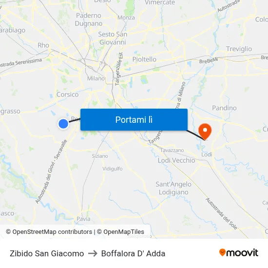 Zibido San Giacomo to Boffalora D' Adda map