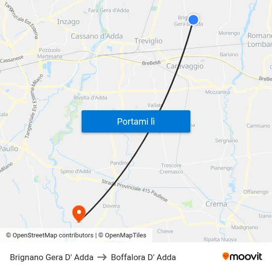 Brignano Gera D' Adda to Boffalora D' Adda map
