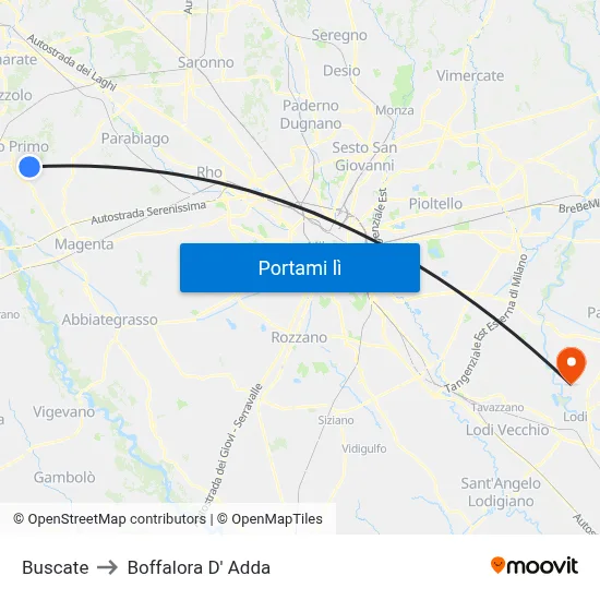 Buscate to Boffalora D' Adda map