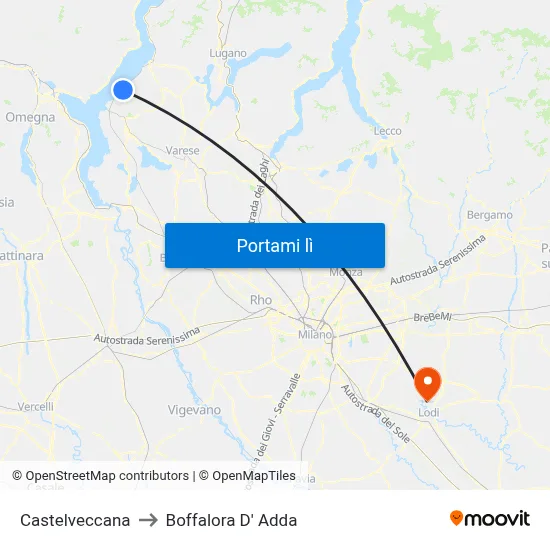 Castelveccana to Boffalora D' Adda map