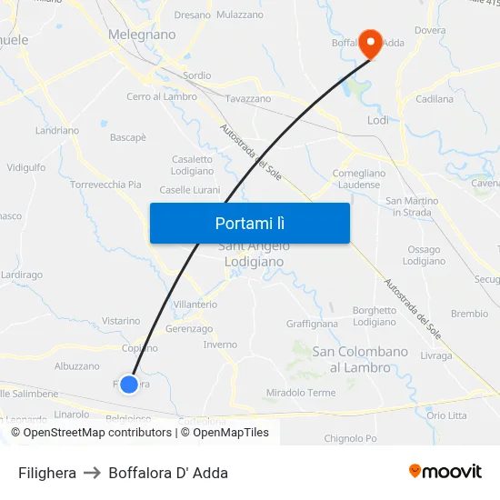 Filighera to Boffalora D' Adda map