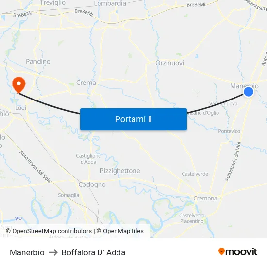 Manerbio to Boffalora D' Adda map