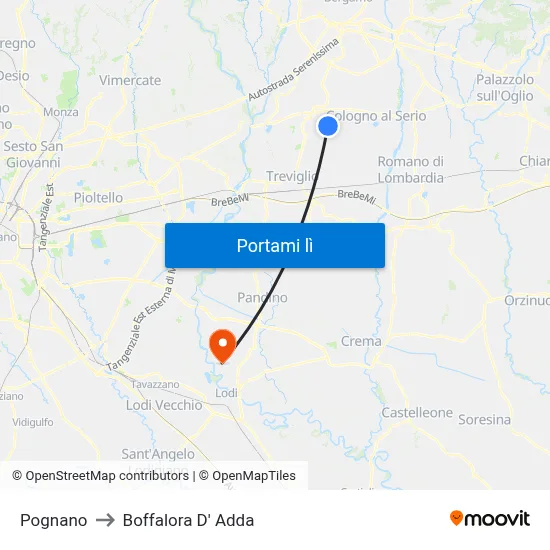 Pognano to Boffalora D' Adda map