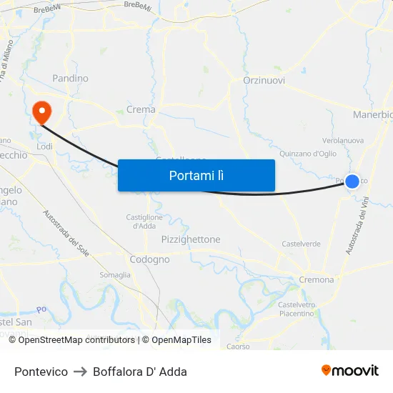 Pontevico to Boffalora D' Adda map