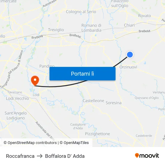 Roccafranca to Boffalora D' Adda map