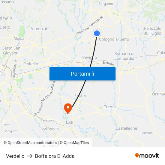 Verdello to Boffalora D' Adda map