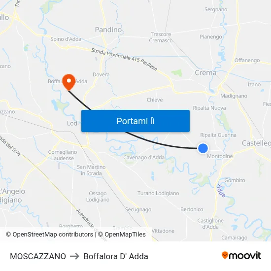 MOSCAZZANO to Boffalora D' Adda map
