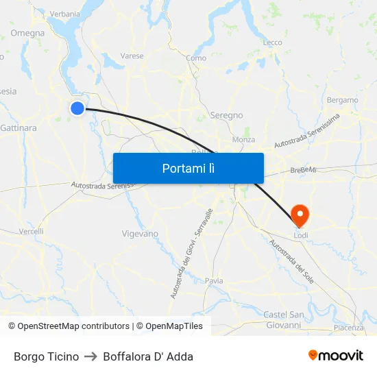 Borgo Ticino to Boffalora D' Adda map