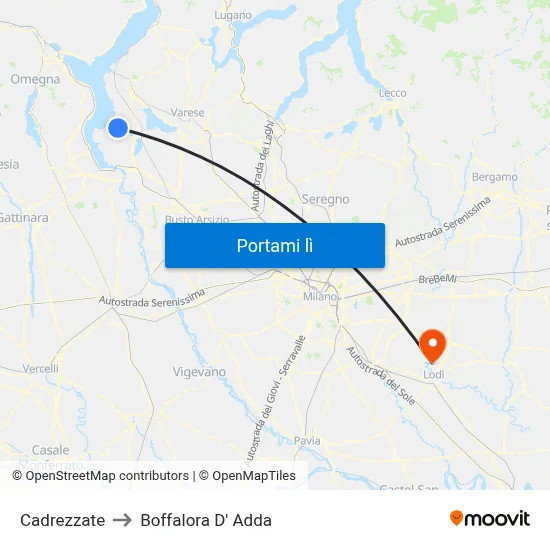 Cadrezzate to Boffalora D' Adda map