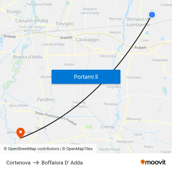 Cortenova to Boffalora D' Adda map