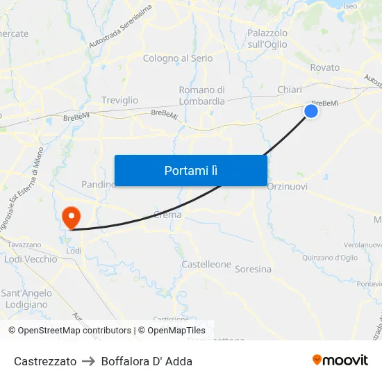 Castrezzato to Boffalora D' Adda map