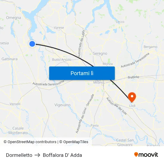 Dormelletto to Boffalora D' Adda map