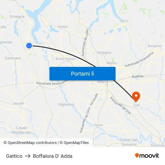 Gattico to Boffalora D' Adda map