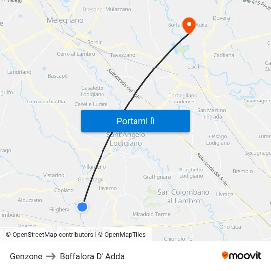 Genzone to Boffalora D' Adda map