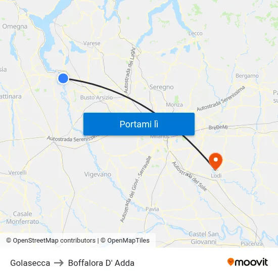 Golasecca to Boffalora D' Adda map