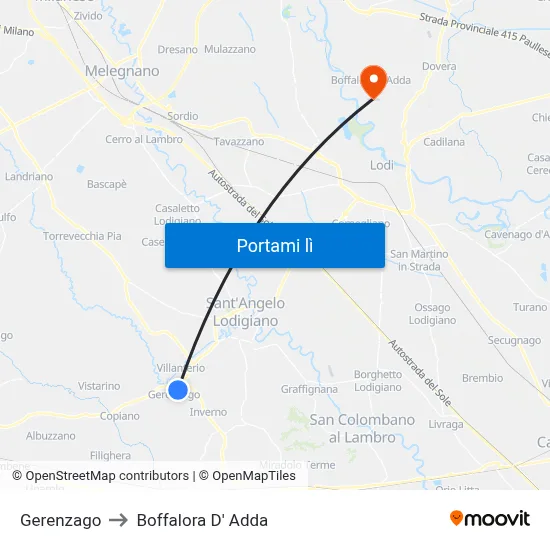 Gerenzago to Boffalora D' Adda map