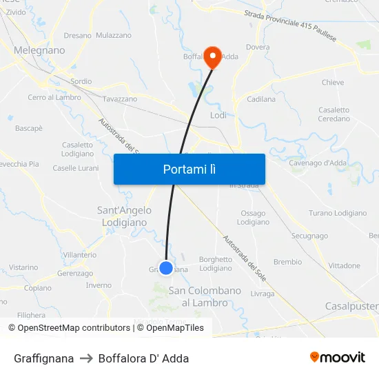 Graffignana to Boffalora D' Adda map