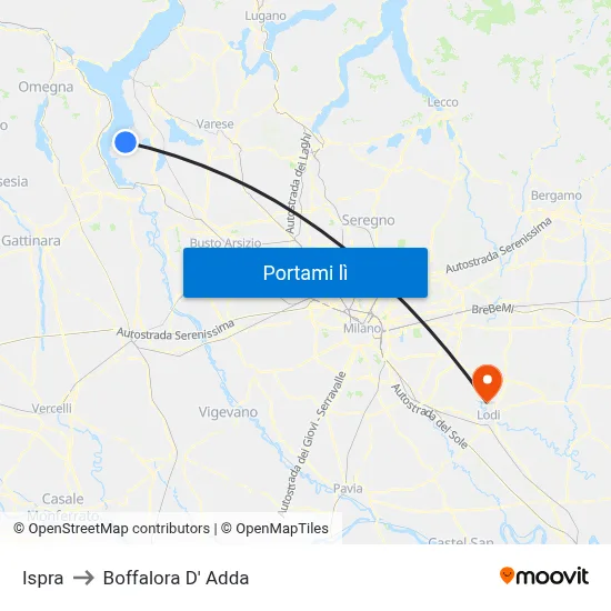 Ispra to Boffalora D' Adda map