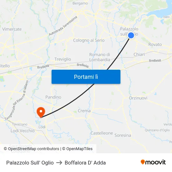 Palazzolo Sull' Oglio to Boffalora D' Adda map