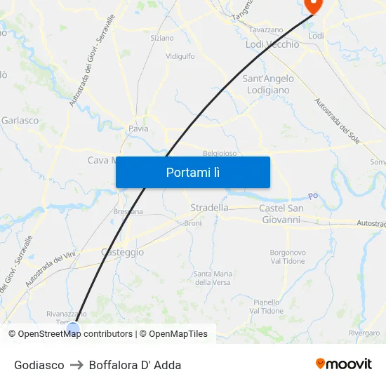 Godiasco to Boffalora D' Adda map
