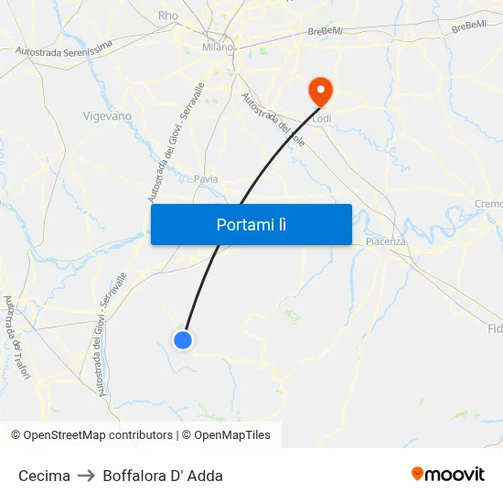 Cecima to Boffalora D' Adda map