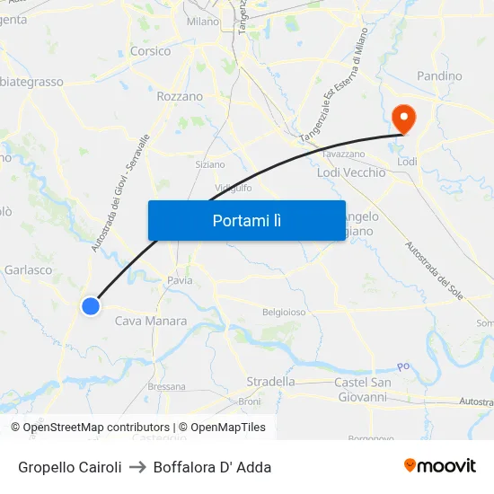 Gropello Cairoli to Boffalora D' Adda map
