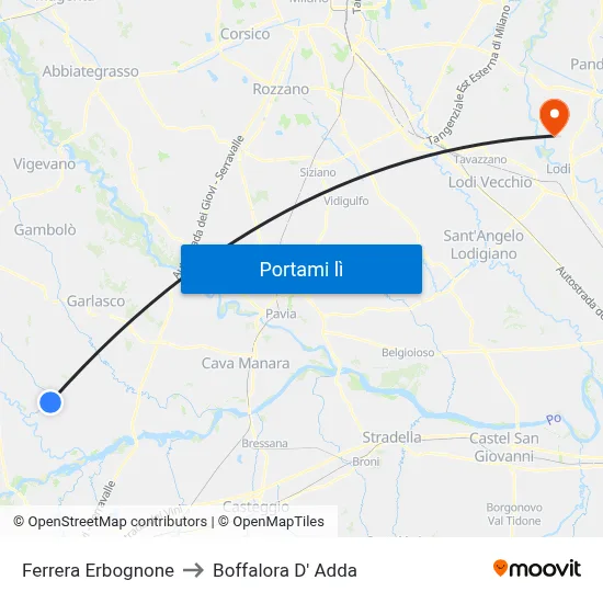 Ferrera Erbognone to Boffalora D' Adda map