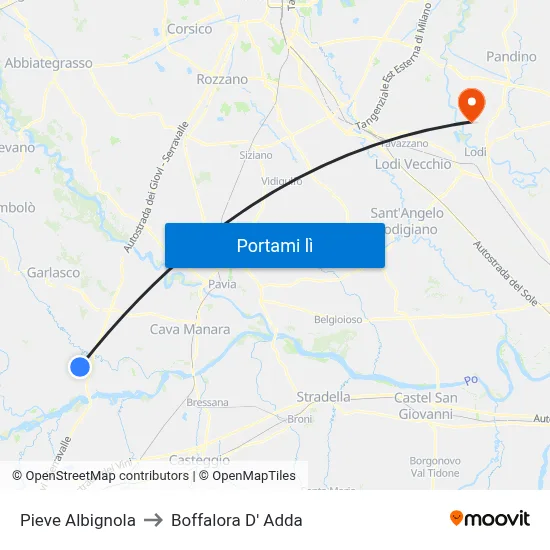 Pieve Albignola to Boffalora D' Adda map