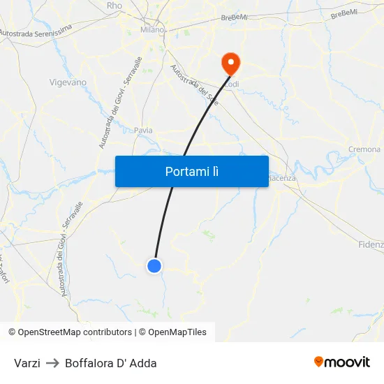 Varzi to Boffalora D' Adda map