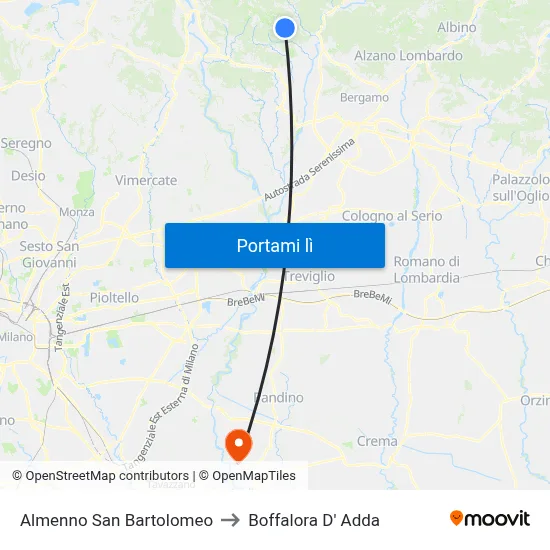 Almenno San Bartolomeo to Boffalora D' Adda map