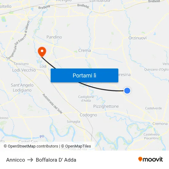 Annicco to Boffalora D' Adda map
