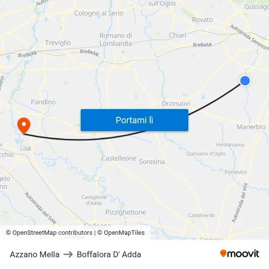 Azzano Mella to Boffalora D' Adda map