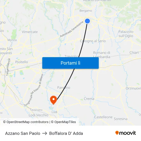 Azzano San Paolo to Boffalora D' Adda map