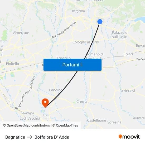 Bagnatica to Boffalora D' Adda map