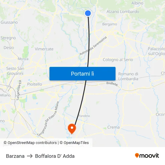 Barzana to Boffalora D' Adda map