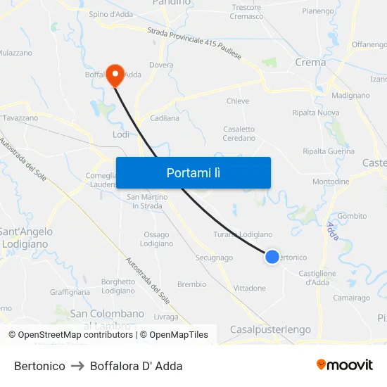 Bertonico to Boffalora D' Adda map