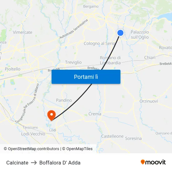 Calcinate to Boffalora D' Adda map