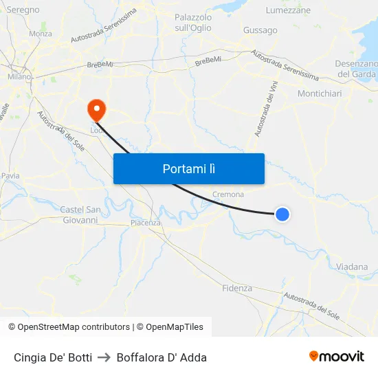 Cingia De' Botti to Boffalora D' Adda map
