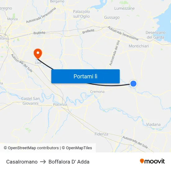 Casalromano to Boffalora D' Adda map