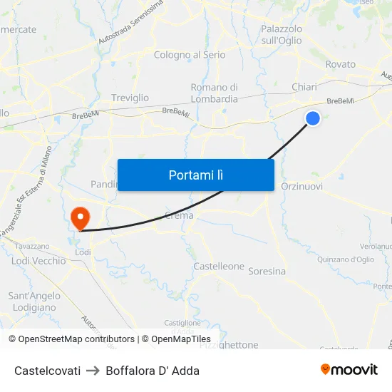Castelcovati to Boffalora D' Adda map