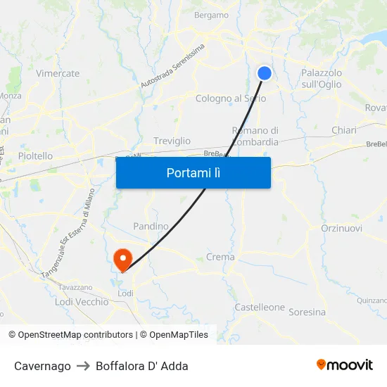 Cavernago to Boffalora D' Adda map