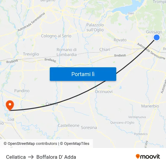 Cellatica to Boffalora D' Adda map