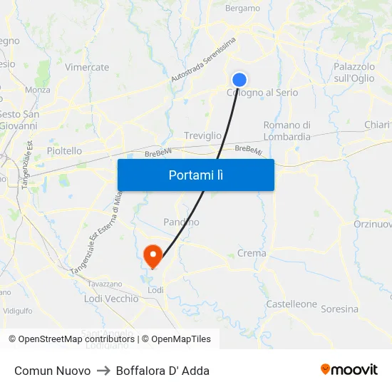 Comun Nuovo to Boffalora D' Adda map