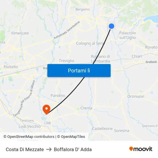 Costa Di Mezzate to Boffalora D' Adda map