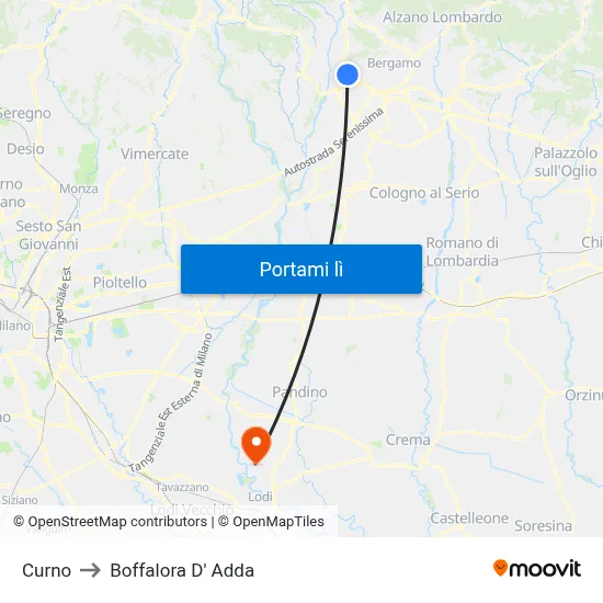 Curno to Boffalora D' Adda map