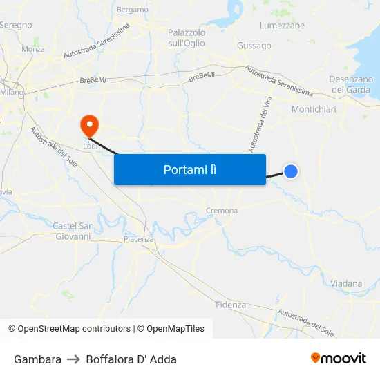 Gambara to Boffalora D' Adda map