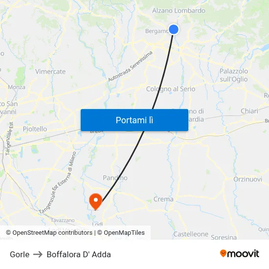 Gorle to Boffalora D' Adda map