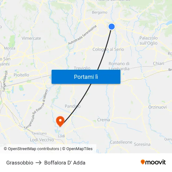 Grassobbio to Boffalora D' Adda map
